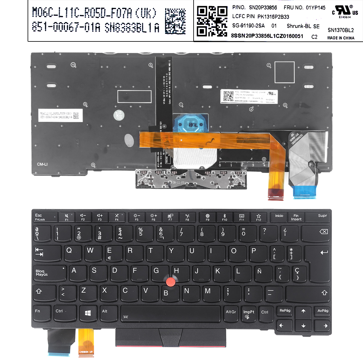 Picture of New Replacement Laptop Keyboard For IBM Thinkpad x280 a285 x395 x390 BLACK FRAME BLACK( Backlit With Point，For Win8) OEM SP Layout